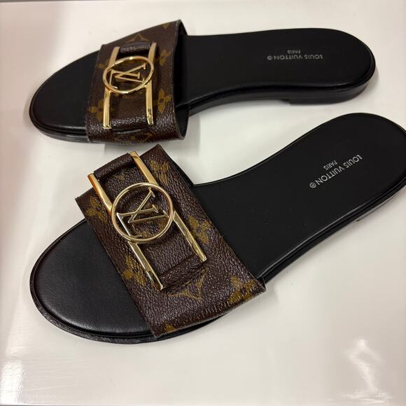Louis Vuitton Sandals Lock It Flat Mule Sandals Monogram Brown Black Size 35.5 - Picture 4 of 10